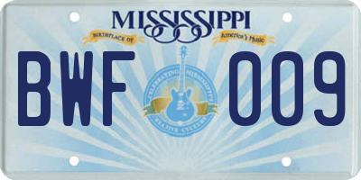 MS license plate BWF009
