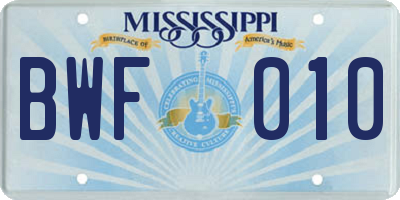 MS license plate BWF010