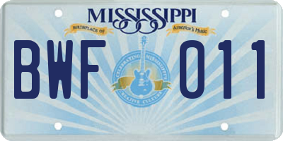 MS license plate BWF011