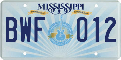 MS license plate BWF012