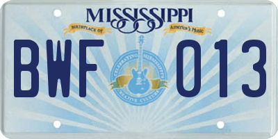 MS license plate BWF013