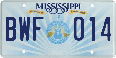 MS license plate BWF014