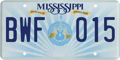 MS license plate BWF015