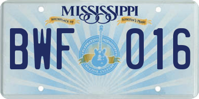 MS license plate BWF016