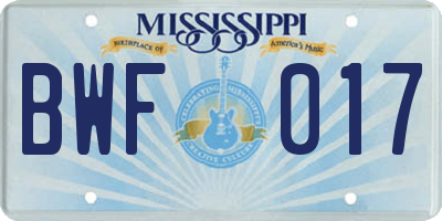 MS license plate BWF017