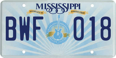MS license plate BWF018