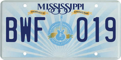 MS license plate BWF019