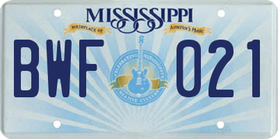 MS license plate BWF021