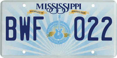 MS license plate BWF022