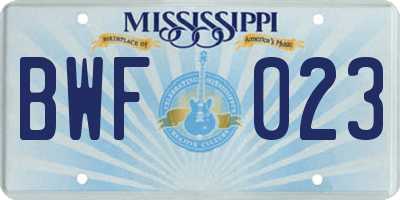 MS license plate BWF023