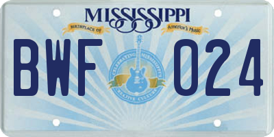 MS license plate BWF024