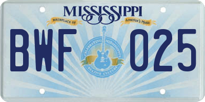 MS license plate BWF025