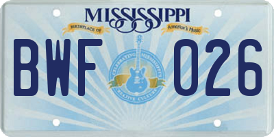 MS license plate BWF026