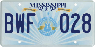 MS license plate BWF028
