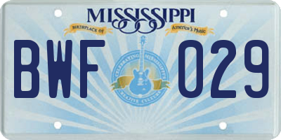 MS license plate BWF029