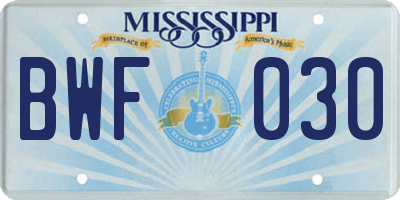 MS license plate BWF030
