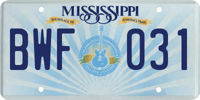 MS license plate BWF031