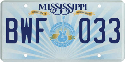 MS license plate BWF033