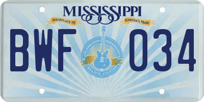 MS license plate BWF034