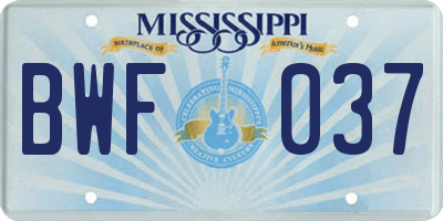 MS license plate BWF037