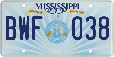 MS license plate BWF038