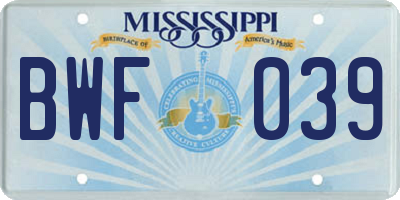 MS license plate BWF039