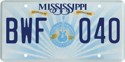 MS license plate BWF040