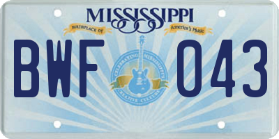 MS license plate BWF043