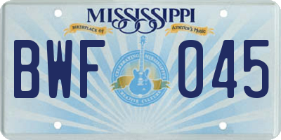 MS license plate BWF045