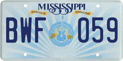 MS license plate BWF059