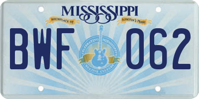 MS license plate BWF062