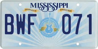 MS license plate BWF071