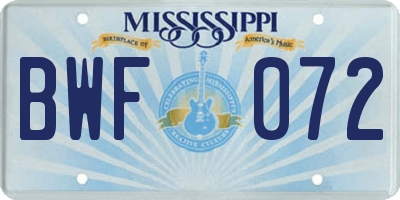 MS license plate BWF072
