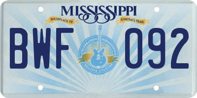 MS license plate BWF092