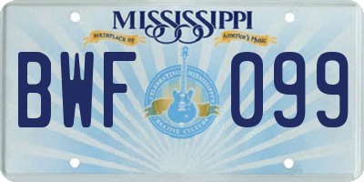 MS license plate BWF099