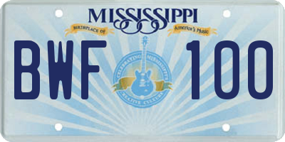 MS license plate BWF100