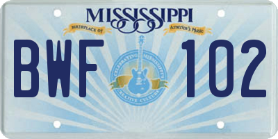 MS license plate BWF102
