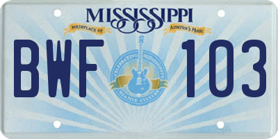 MS license plate BWF103