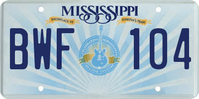 MS license plate BWF104