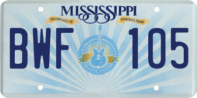 MS license plate BWF105