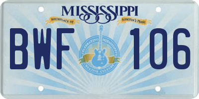 MS license plate BWF106