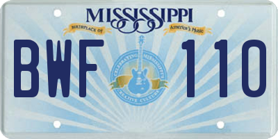 MS license plate BWF110