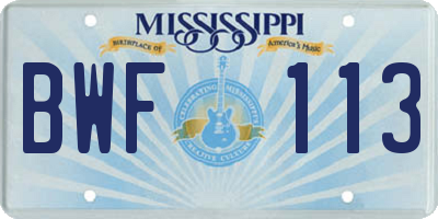 MS license plate BWF113