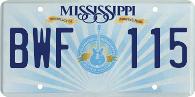 MS license plate BWF115