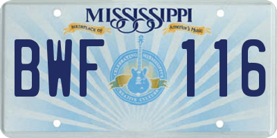MS license plate BWF116
