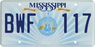MS license plate BWF117