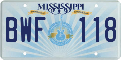 MS license plate BWF118
