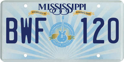 MS license plate BWF120