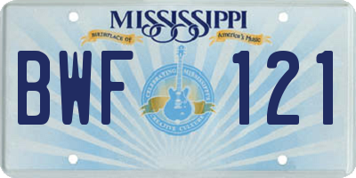MS license plate BWF121