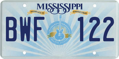 MS license plate BWF122